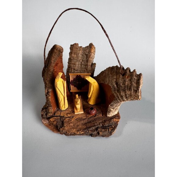 Rustic Bark Wood Mini Nativity Hand Carved Mexico Folk Art 3 Figures Ophelia 3 1 - Picture 3 of 9